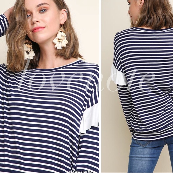 STRIPED LONG SLEEVES TOP WITH RUCHING DETAIL